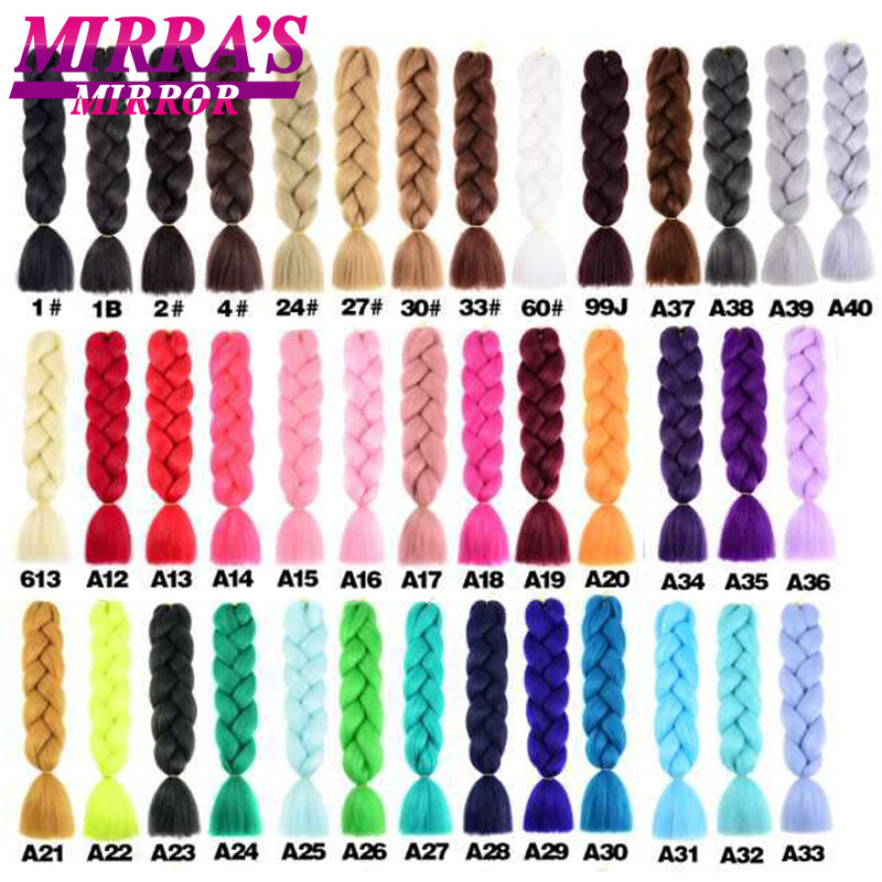 Зеркальные плетеные удлинители волос Mirra's с эффектом омбре, волосы Джамбо 24 дюйма, синтетические плетеные волосы, черные, коричневые, светлые, розовые, синие, красные