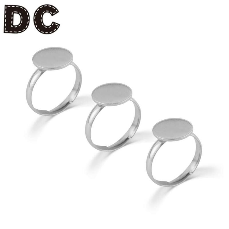 DC New 10Pcs/Lot Stainless Steel Adjustable Curved Ring  Blank Tray Fit 12mm Cabochon Base For DIY Ring Holder Jewelry Making