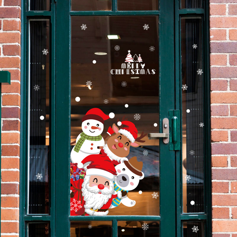 2020 feliz natal adesivos de parede janela de vidro festival decalques de parede santa murais ano novo decorações de natal para decoração de casa