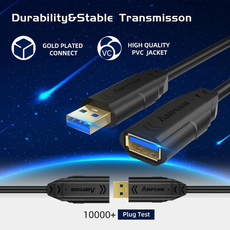 Ampcom-cabo de extensão usb 3.0, extensor de usb para teclado, mouse, cabo adaptador macho a fêmea