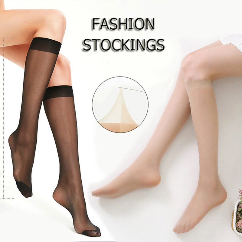 여성용 고탄성 무릎 높이 양말, 초박형 투명 양말, 단색 브랜드 나일론 스타킹, 무릎 위 양말