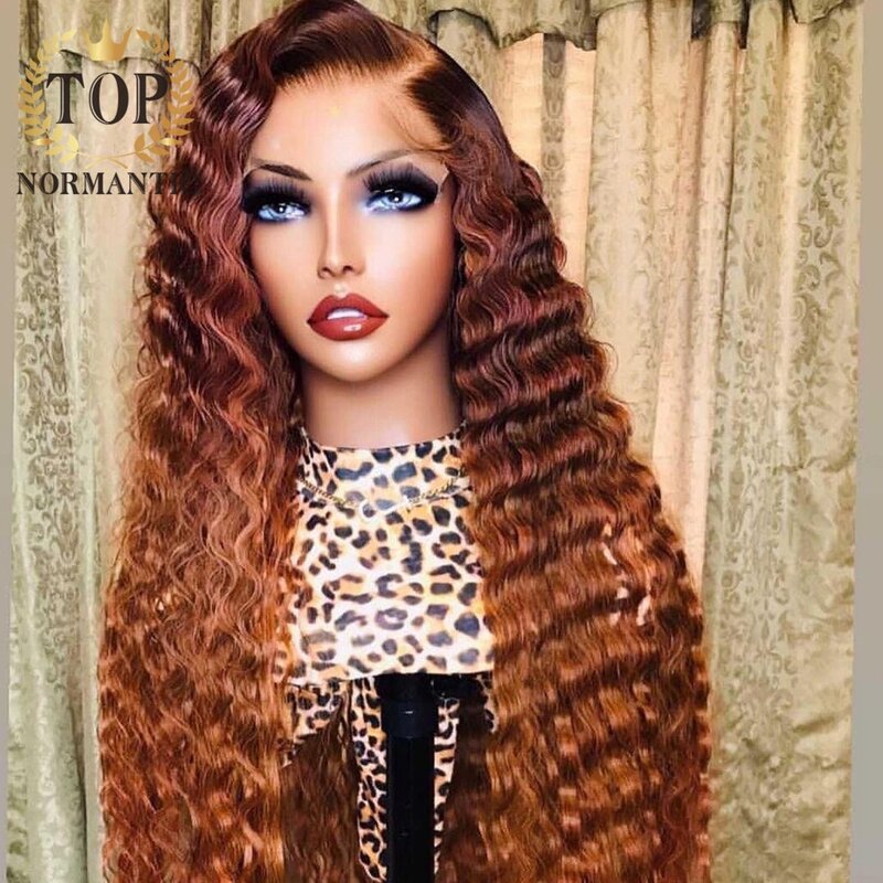 Topnormantic rambut manusia Remy Brasil 13x4 Wig depan renda warna Ombre gelombang dalam 4x4 Wig penutupan dengan garis rambut sebelum dipetik