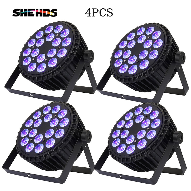 SHEHDS 4PCS Aluminum Alloy LED Flat Par 18x12W RGBW/18x18W RGBWA+UV LED Lighting DMX512 Disco Professional Stage DJ Equipment