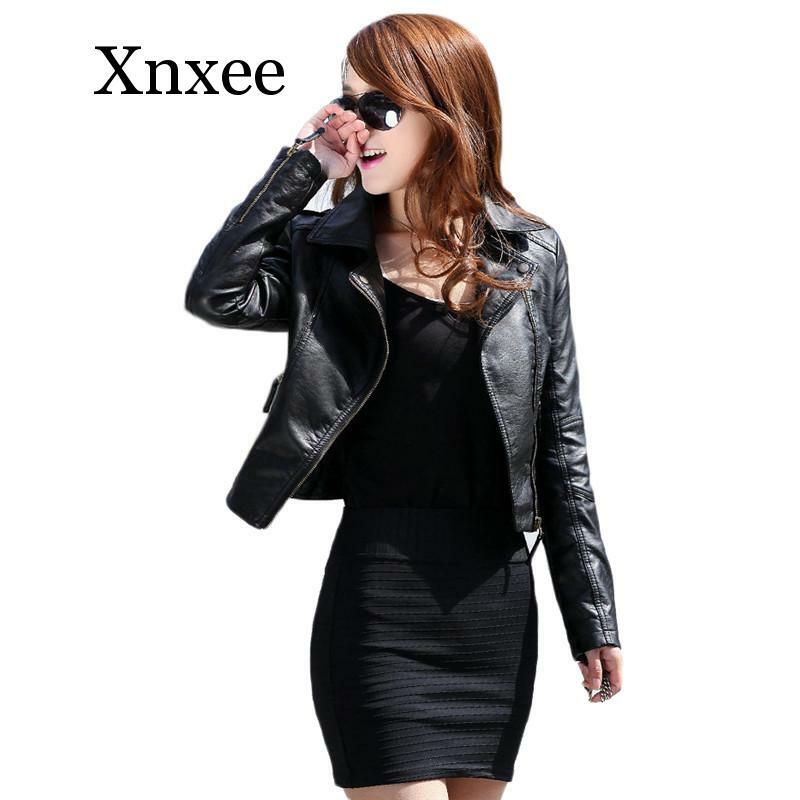 Short Faux Leather Coat Women Black Wine Red  slim  PU Jacket Autumn Korean Zipper Pockets Coat short biker burgundy