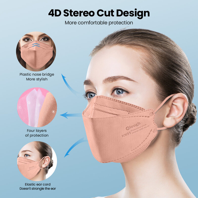 Elough-Masque facial jetable réutilisable pour adulte, respirateur FFPP2, masque de poisson KN95