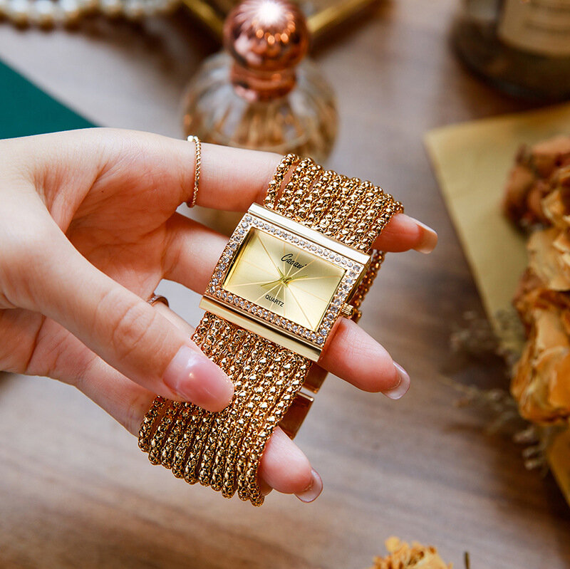 Pulseira de aço quadrado feminino Relógios de pulso, senhoras Relógios Quartzo, Diamante, Dourado, Venda Quente, Moda, 2022
