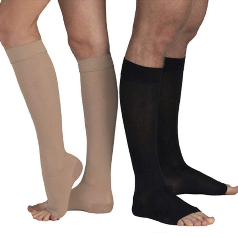 Open Toe Knee High Calf Compression Socks Women & Men Firm 20-30 mmHg Graduated Support  for Varicose Veins Edema Flight Socks