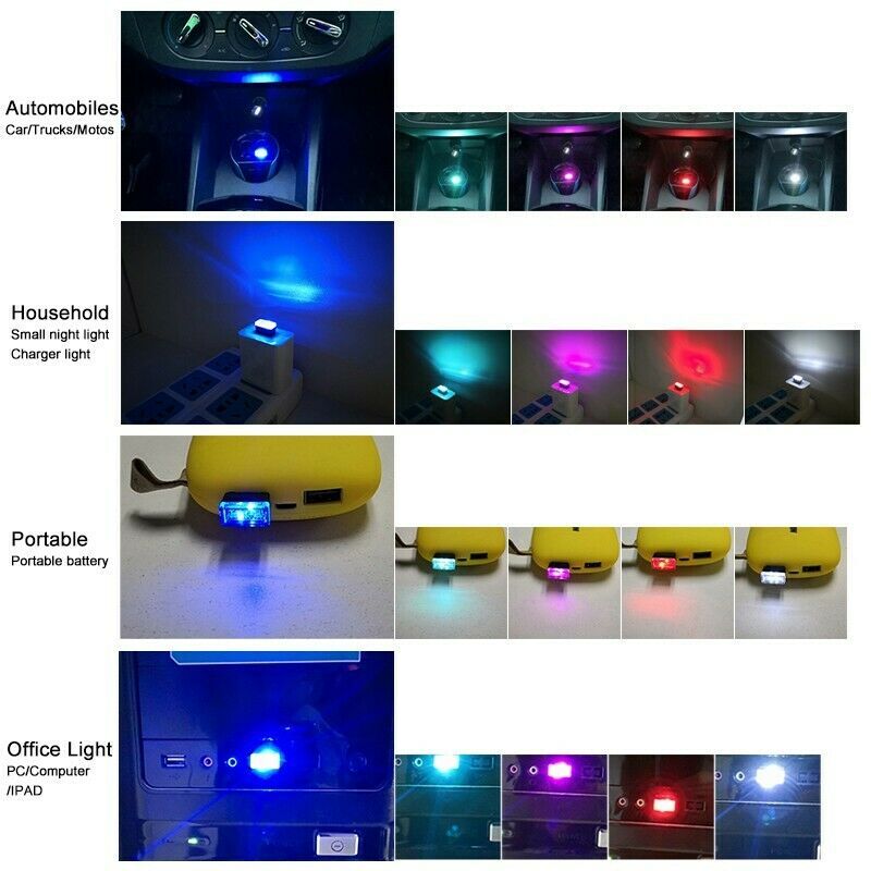Mini veilleuse Flexible colorée USB 5V, lumière LED, lampe pour l'atmosphère de voiture, accessoire lumineux, éclairage distinctif YZ