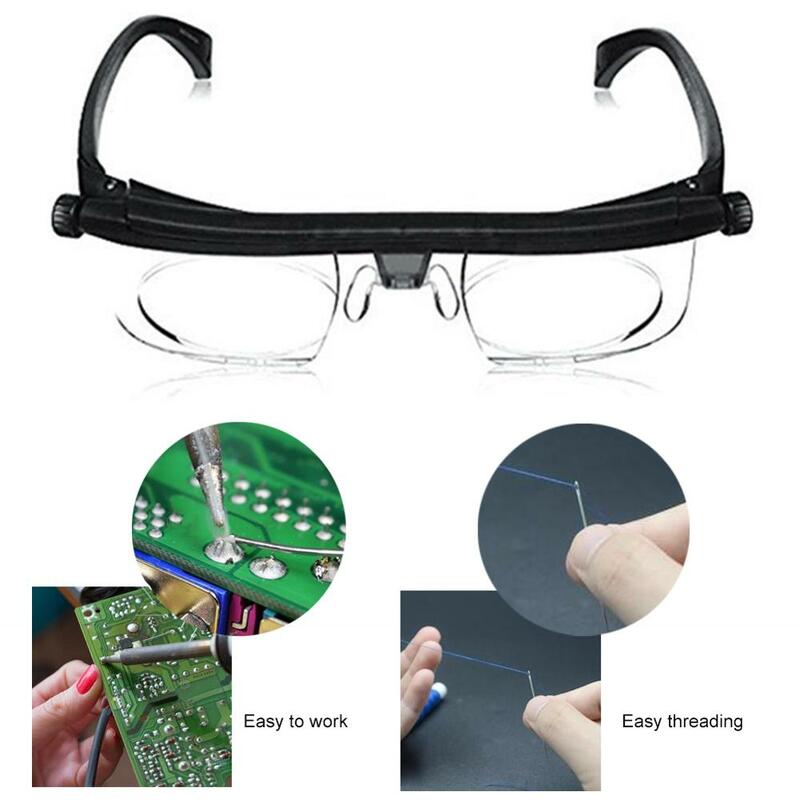 Men/Women Adjustable Strength Lens Eyewear Variable Focus Distance Vision Zoom Glasses Protective Magnifying Glasses w/ Bag