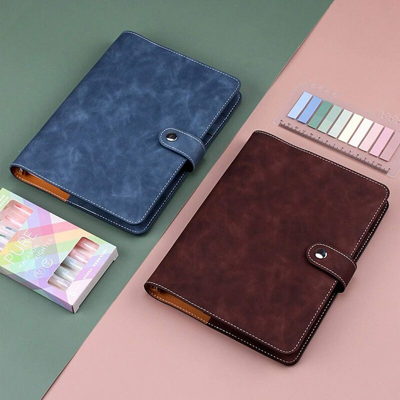A5 Size PU Leather Notebook Binder, Refillable 6 Round Ring Binder Cover for A5 Filler Paper, Notebook Personal Planner Binder