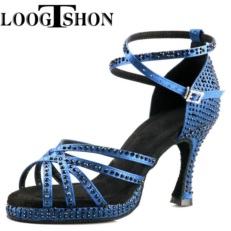 LOOGTSHON – chaussures de mariage pour femmes, sandales de danse de Salsa avec plate-forme, chaussures de danse en argent avec strass