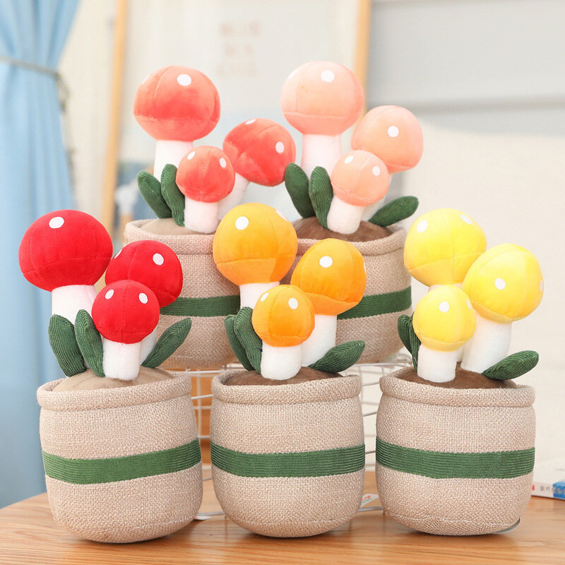 Simpatico squisito simulazione pianta peluche fungo in vaso con motivo a cuore morbido bambola decorazione della stanza regalo di compleanno per bambini