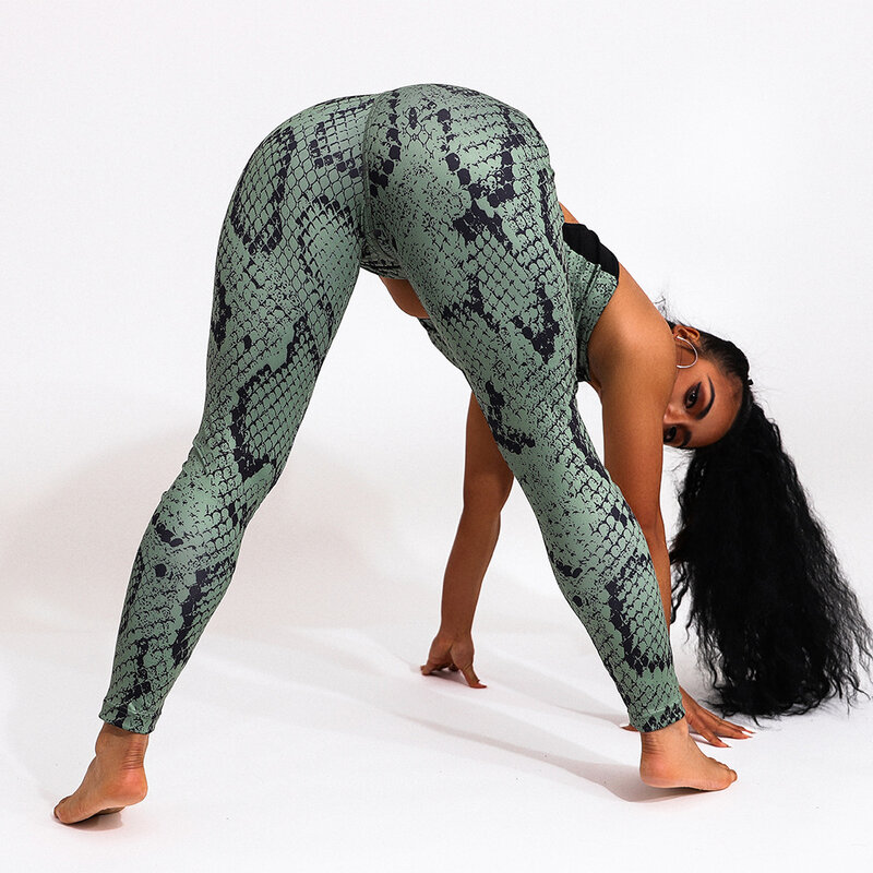 Mulheres cobra padrão impresso esportes ternos de fitness correndo leggings calças de cintura alta calças yoga esportes ginásio conjunto verão