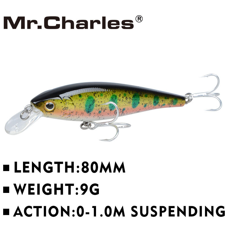 Mr.Charles CMC019-señuelo de pesca, cebo duro flotante de 80mm/9g, 0-1m, calidad profesional, Crankbait