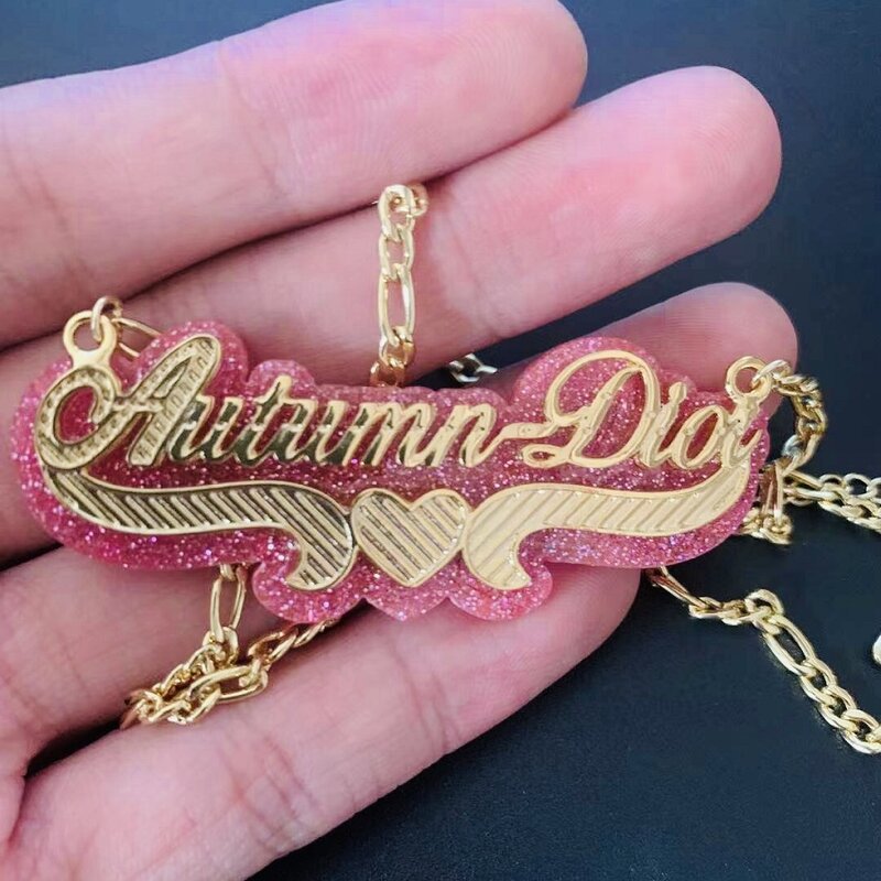 Fashion Customized Name Necklace Personalized Acrylic Nameplate Chain Pendant Necklaces Double Plate Name Women Jewelry Gifts