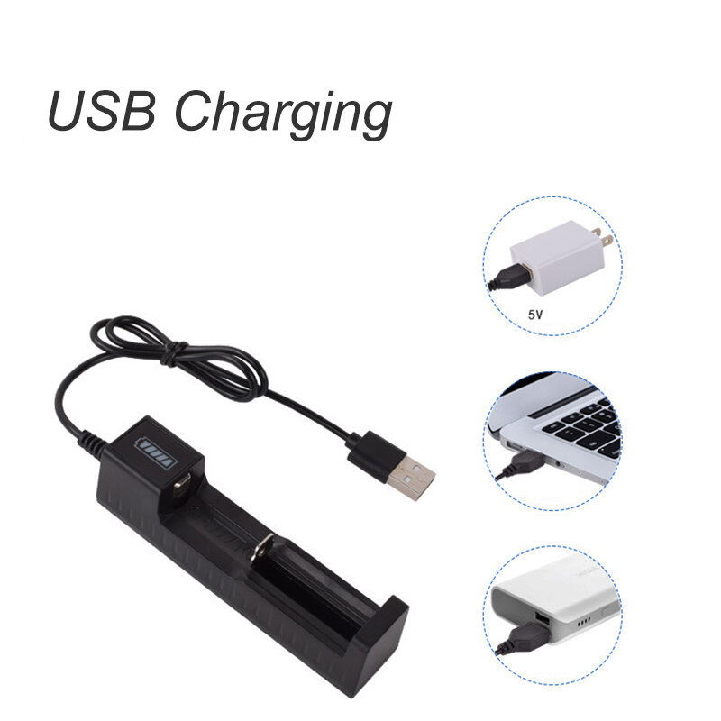 Adaptador de cargador de batería USB Universal, LED para cargador inteligente baterías recargables de iones de litio 18650 26650 14500, 1 ranura
