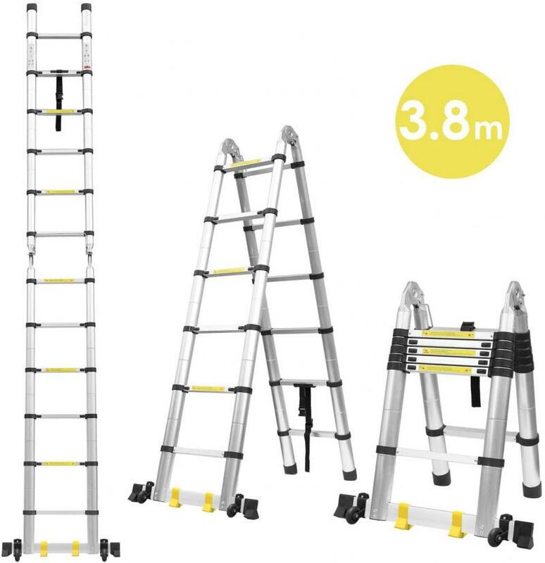 3.8M Ladder Tools Foldable Telescopic Stable Non-slip Aluminum Household Ladder Extension Multifunctional Herringbone Ladder HWC