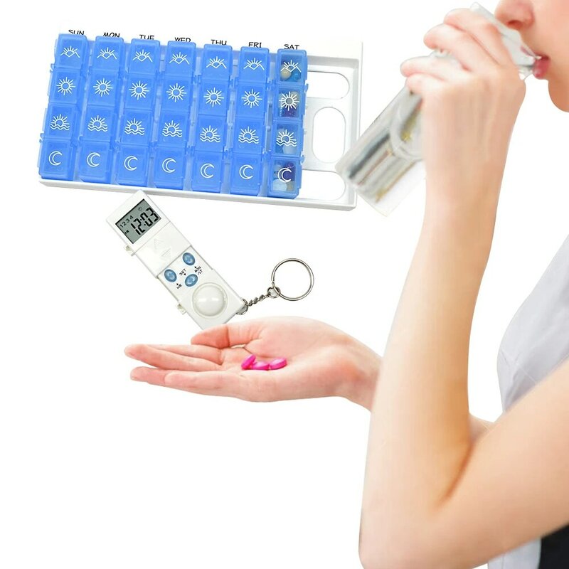 GREENWON-caja de pastillas para tableta, organizador semanal, transparente, con 28 compartimentos, para medicina, 7 días de duración