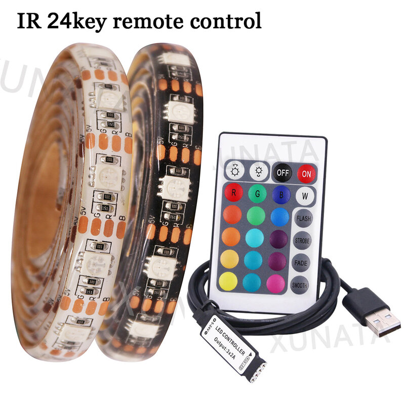 Tira de luces LED de 5V con USB, Kit de Control remoto de 24 o 44 teclas, cinta adhesiva Flexible impermeable para retroiluminación de TV, RGB 5050