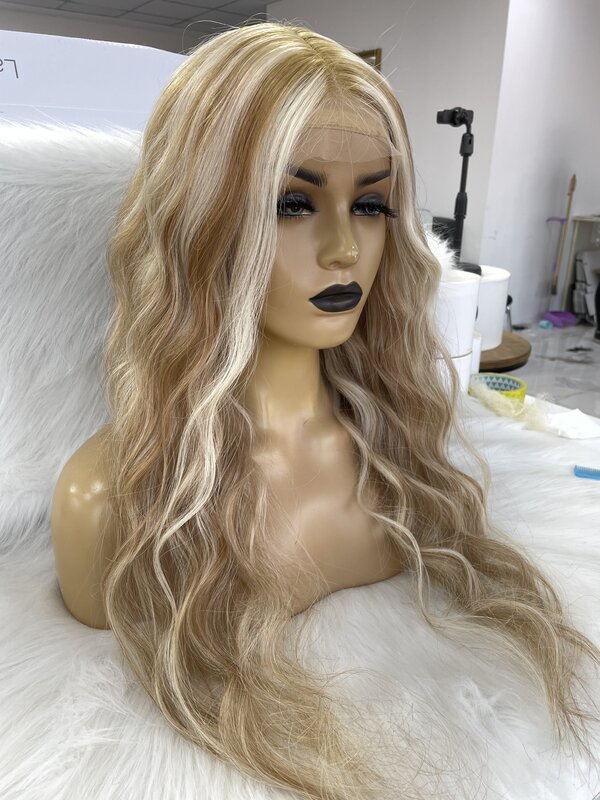 QueenKing hair Front Lace Wig Highlight Color Balayage Ombre Wigs  Brazilian Remy hair Free Shipping Overnight