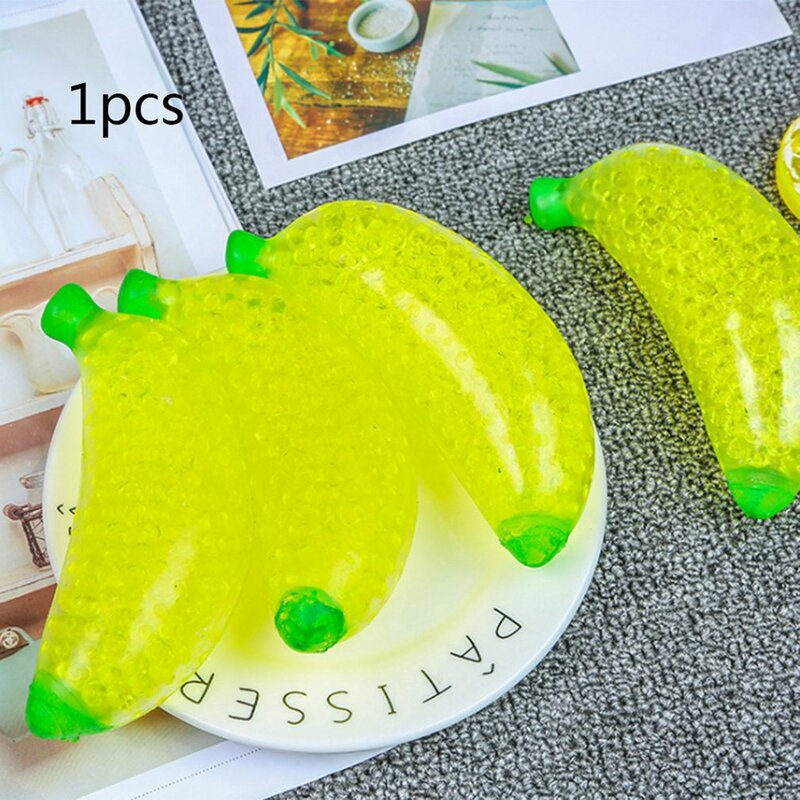 2021 Spongy Banana Bead Stress Ball Toy Squeezable Soft Fruit Forma Sensorial Descompressão Fidgeting Rebound Squeeze Brinquedos