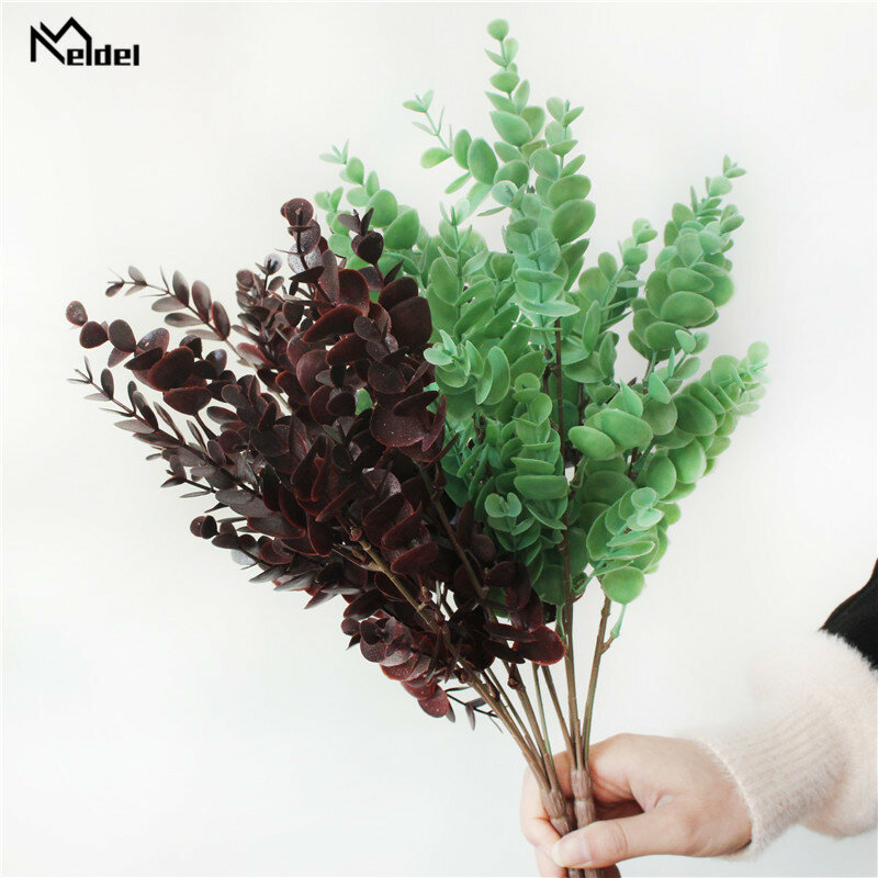 7 fourchettes de fausses feuilles, fleur artificielle branche d'arbre en plastique, fausses plantes pour Bouquet, plantes artificielles pour décoration de mariage