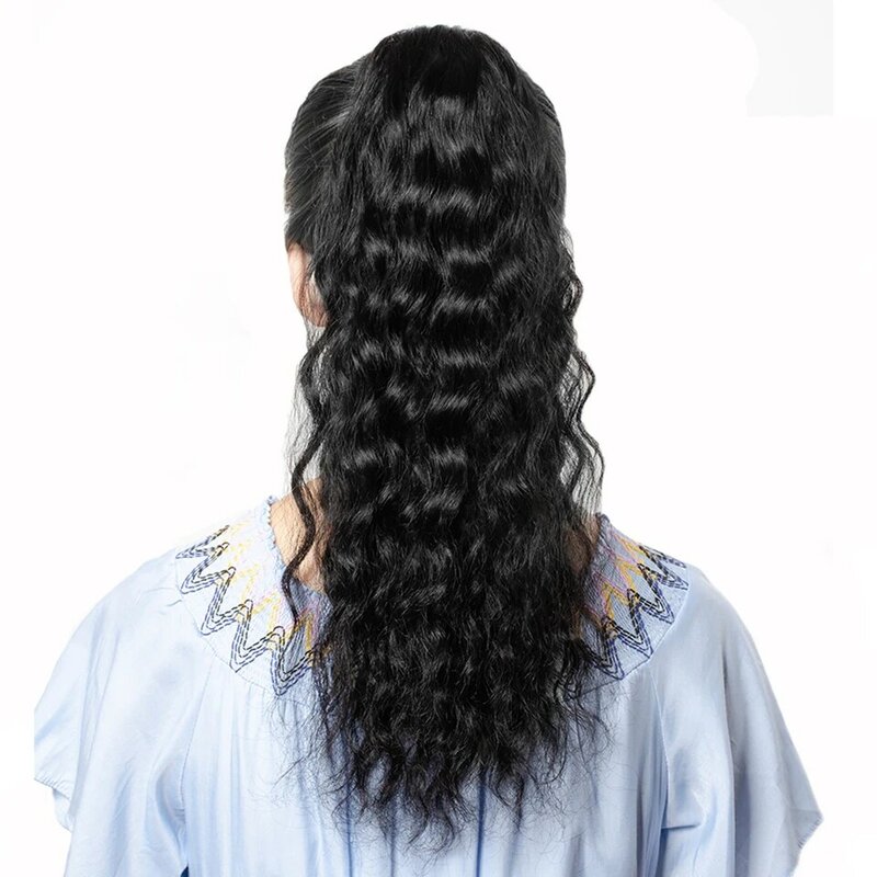 Natural ondulado cordão rabo de cavalo cabelo humano brasileiro afro clipe em extensões para as mulheres negras remy cor natural yepei rabo de cavalo