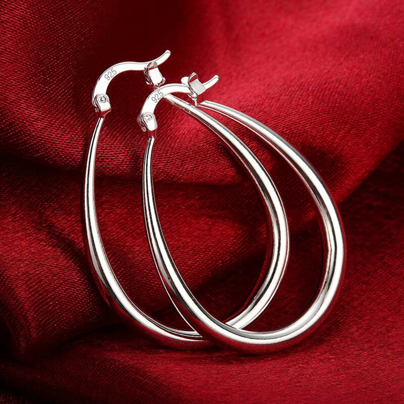 DOTEFFIL 925 Sterling Perak Halus Lingkaran 41Mm Hoop Anting-Anting untuk Wanita Wanita Hadiah Pesona Fashion Kualitas Tinggi Perhiasan Pernikahan