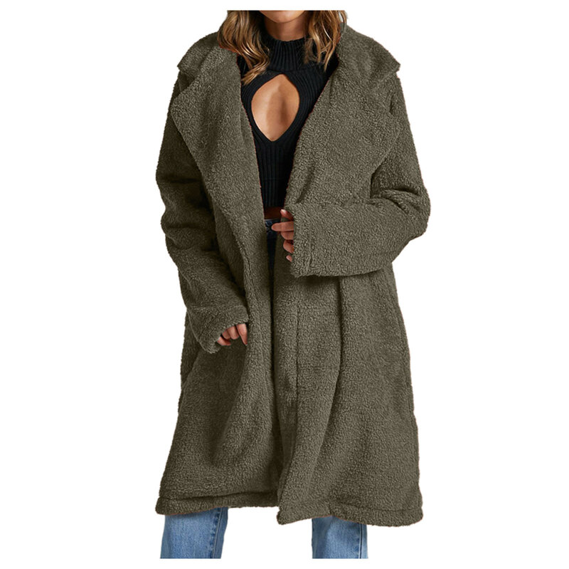 2021 jesienno-zimowa damska kurtka z długim rękawem solidny wąski płaszcz gruby polar ciepły skręcić w dół kołnierz długi płaszcz kobieta Casaco