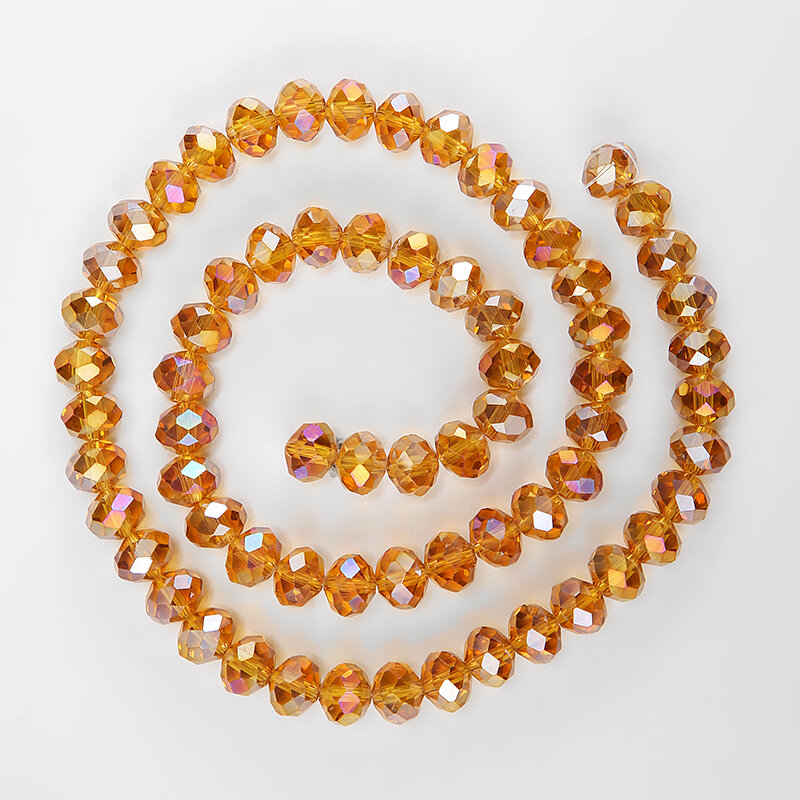 1 untai manik-manik segi kaca rondelle kristal AB mengkilap transparan warna-warni untuk membuat perhiasan Aksesori diy