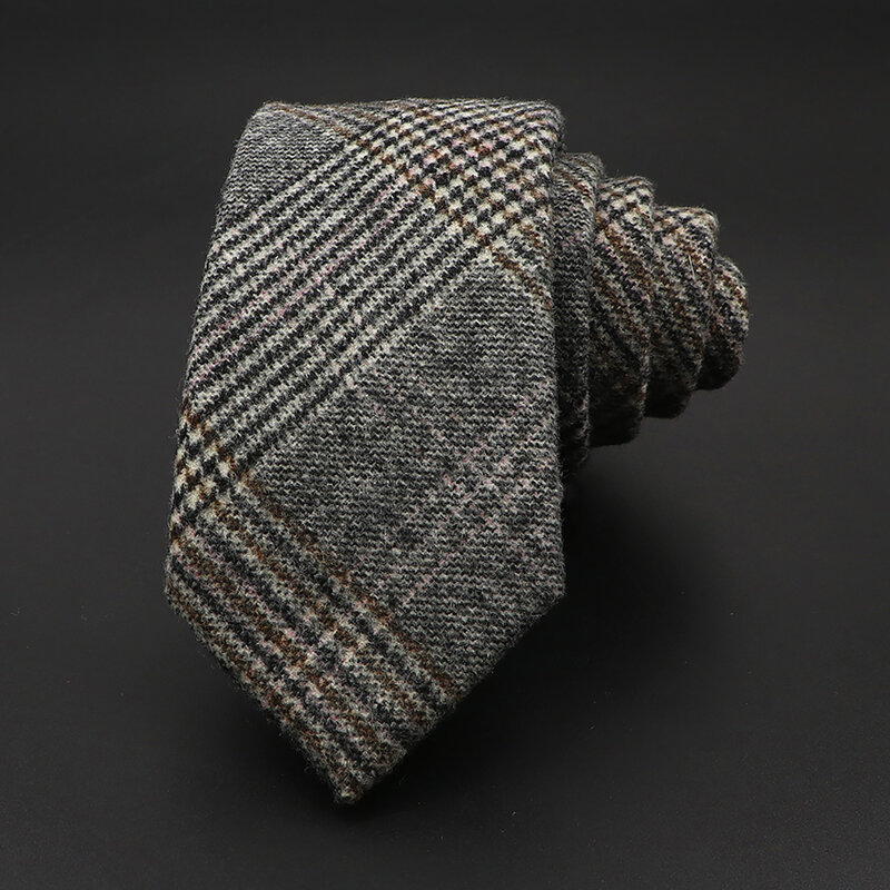 Corbatas clásicas de lana 100% a rayas para hombre, corbatas ajustadas hechas a mano de 7cm, accesorios informales de Cachemira gruesa de alta calidad