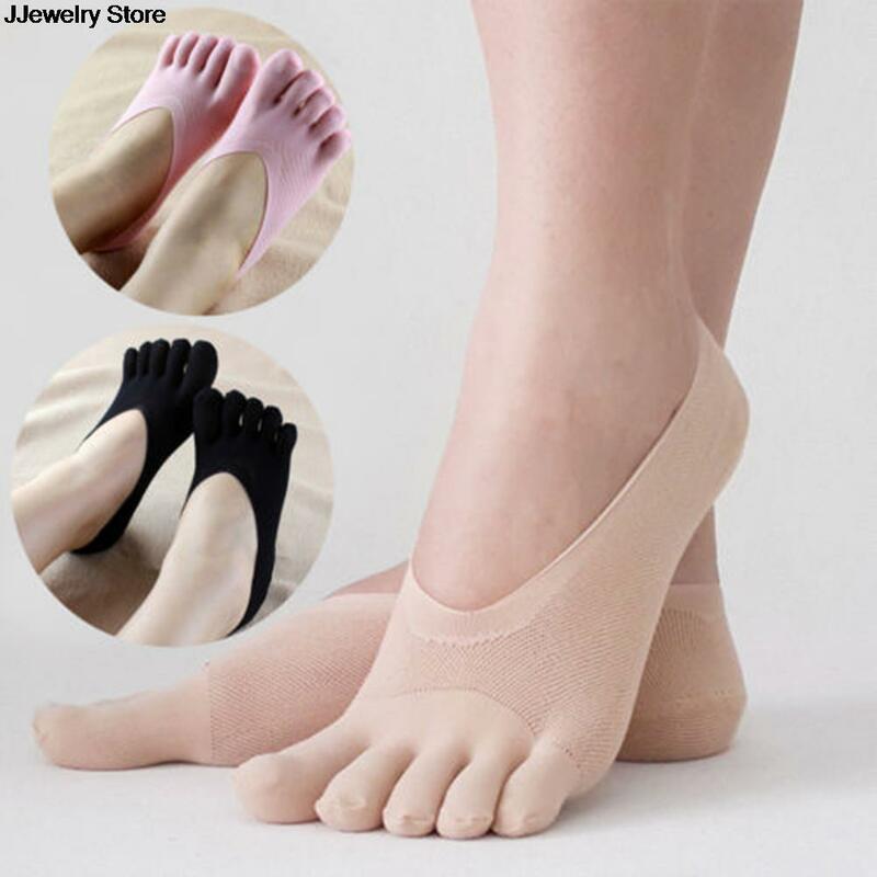 Mode 1 Paar Frauen Baumwolle Mischung Spitze Antiskid Invisible Low Cut Socken Fünf Toe Ankle Socke Sommer Dünne Unsichtbarkeit Nicht slip