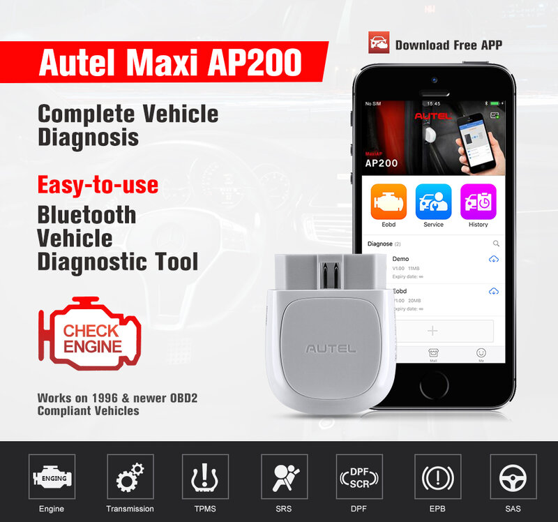 Autel AP200 Bluetooth OBD2 Scanner Code Reader AP 200 Full Systems Diagnoses AutoVIN TPMS IMMO Family DIYers PK MX808