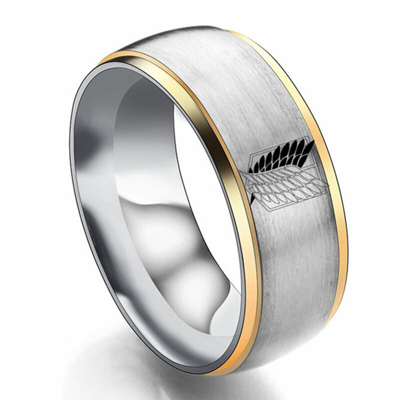 Кольцо из нержавеющей стали для мужчин и женщин, ювелирное изделие «атака на Титанов» 8 мм, черное серебряное, с крыльями флаг свободы, для фанатов аниме