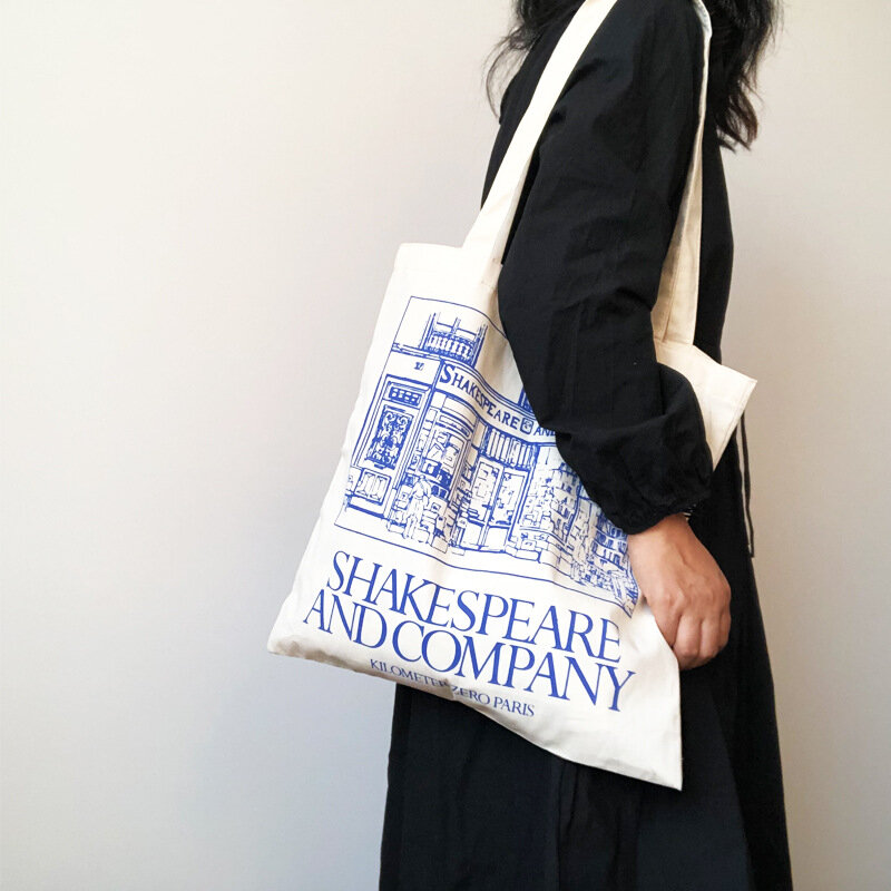Borsa a tracolla in tela da donna borse per la spesa da donna con stampa shaker borse per la spesa in tessuto di cotone borsa per libri per ragazze