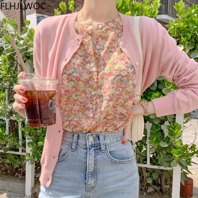 Blusas elegantes de gasa con estampado Floral para mujer, camisa con botones y botonadura única, estilo a la moda, Primavera, 2021
