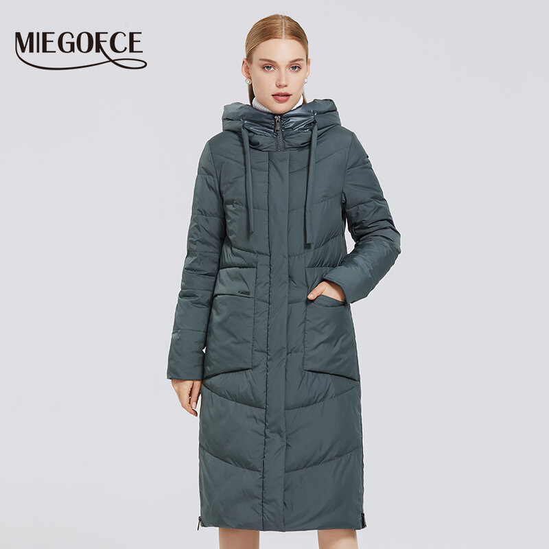 MIEGOFCE 2020 zima nowy damski płaszcz bawełniany średniej długości wiatroszczelna prosta kurtka wiatroszczelna damska Parka moda Parka