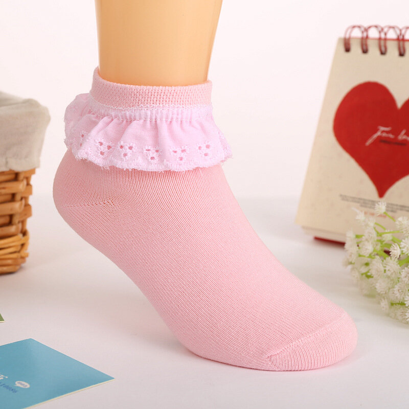 3 Pairs Herbst 1-11Y Kinder Mädchen Socken Mit Spitze Anti-slip Socken Atmungsaktive Mesh Kurze Socken Weiß Rosa Baumwolle baby Prinzessin Socke