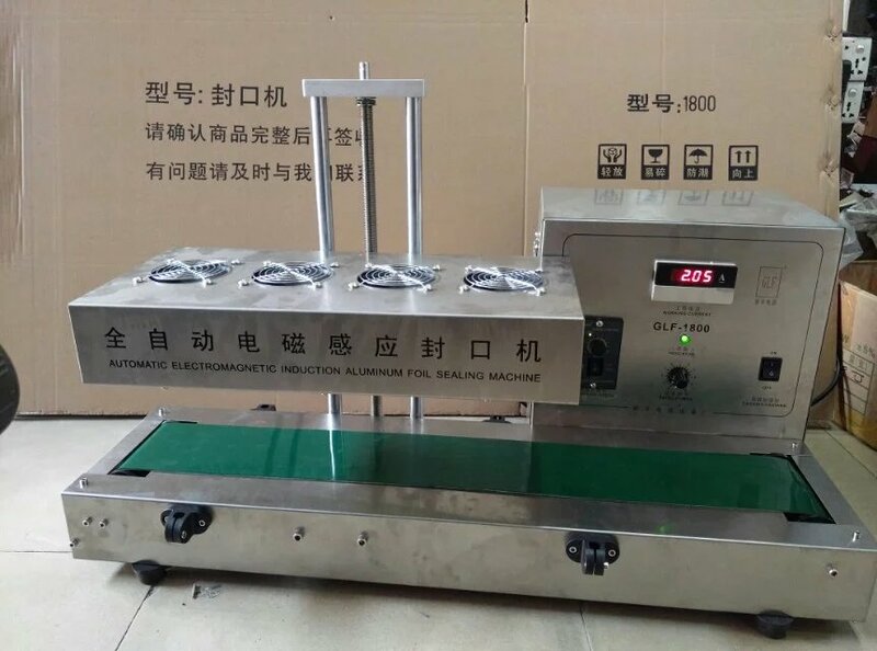 Máquina de sellado de tapado de papel de aluminio continuo, inducción magnética eléctrica, GLF-1800