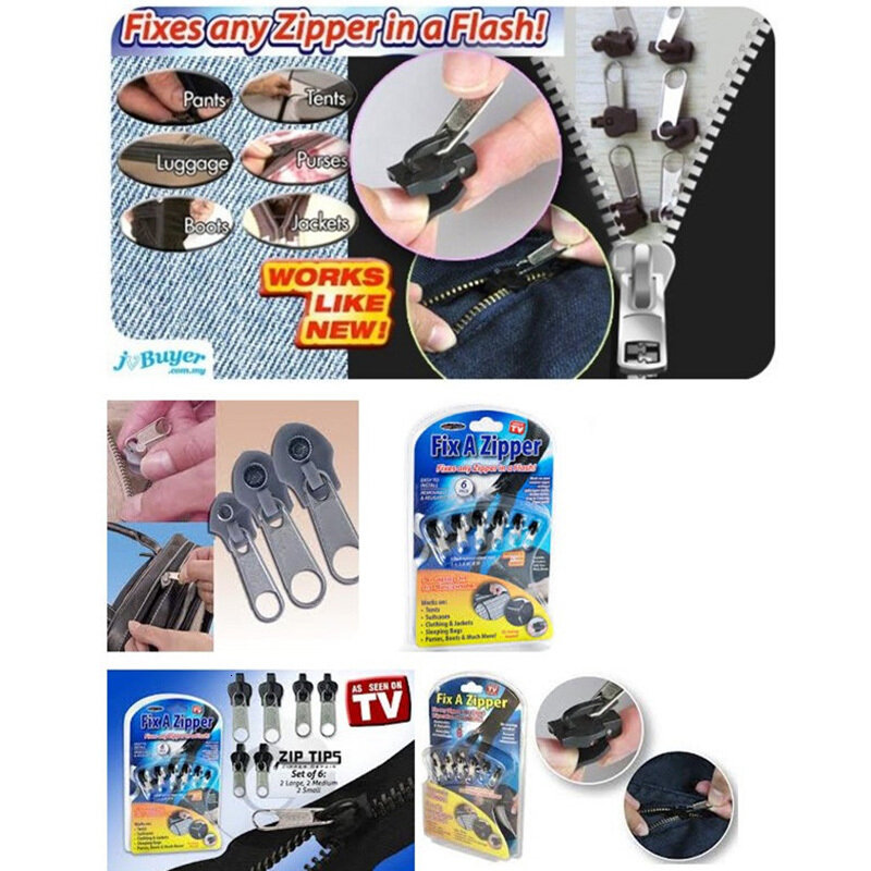 6 PCS/Bag Universal Instant Fix Zipper Repair Kit Replacement Zip Slider Teeth Rescue New Design Zippers For Sewing Clothes