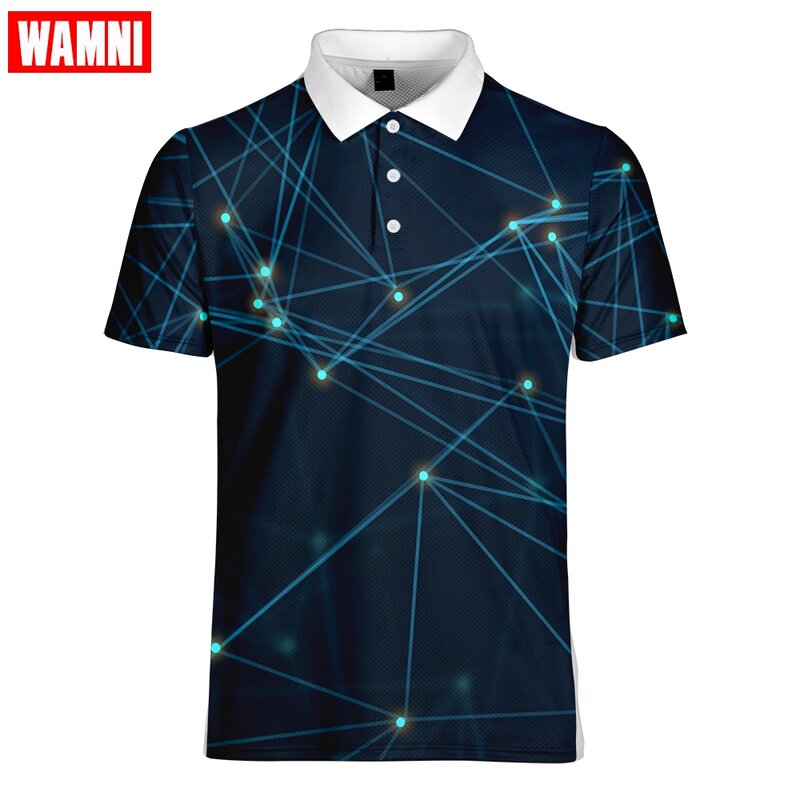 Wamni 3d camisa de tênis casual esporte linha listra solta turn-down colarinho badminton botão secagem rápida masculino streetwear