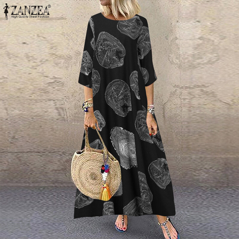 Женский длинный сарафан в клетку, повседневное винтажное клетчатое платье ZANZEA с длинным рукавом, модель 7, весна 2023