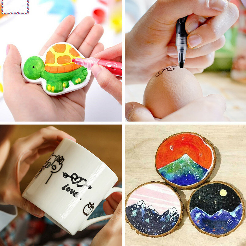 GN 12/24 Macaron Colors Acrylic Paint Marker Pens Water-based Pen For Rock Stone Ceramic Porcelain Mug Wood Fabric Canvas Glass