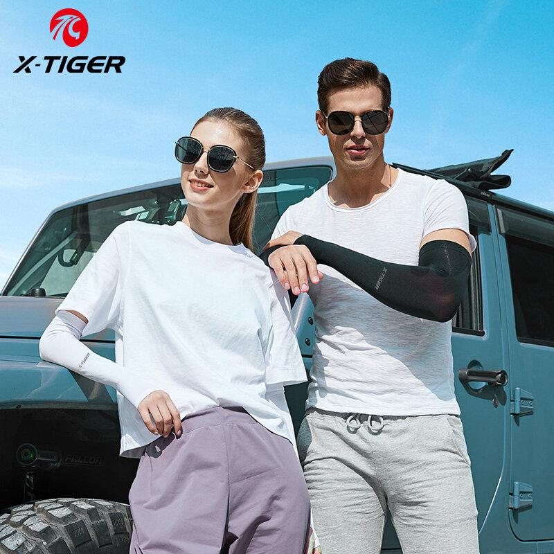 X-TIGER-Mangas de ciclismo para hombre y mujer, calentadores de brazo de tela helada, protección solar Anti-UV, para correr, deporte al aire libre