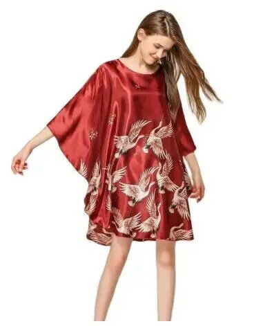 Sommer Neue Chinesischen Stil Satin Robe Kleid frauen Sexy Lose Nachthemd Nachtwäsche Vintage Kaftan Bademantel Kleid Plus Größe