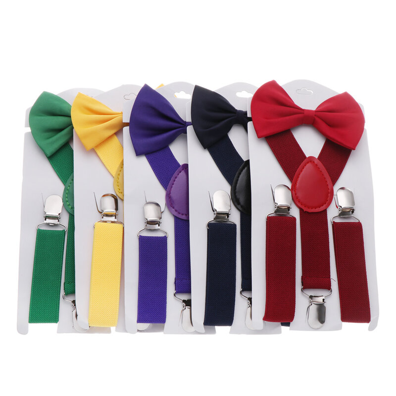 Bretelle per bambini con papillon Set di papillon per bambini bretelle per ragazze bretelle elastiche regolabili accessori per cravatte da sposa per bambini