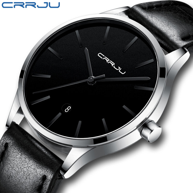 CRRJU – montre de Sport en cuir pour homme, horloge à Quartz, de marque de luxe, style militaire, nouvelle collection 2021