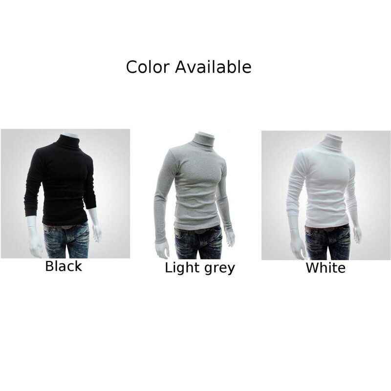 Suéter de manga comprida de gola alta masculino, encaixe apertado, gola alta, tops quentes, pulôver elástico, malhas, roupa casual, fino, novo