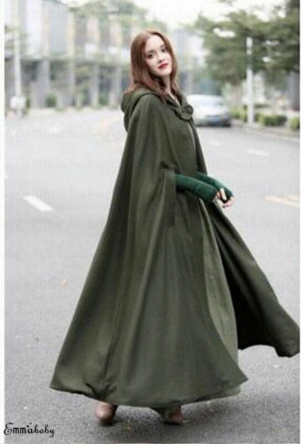 Womens Long Cape Cloak Hooded Cloak Wool Blend Coat Sleeveless Winter Cardigan Warm Cosplay Fashion Cool