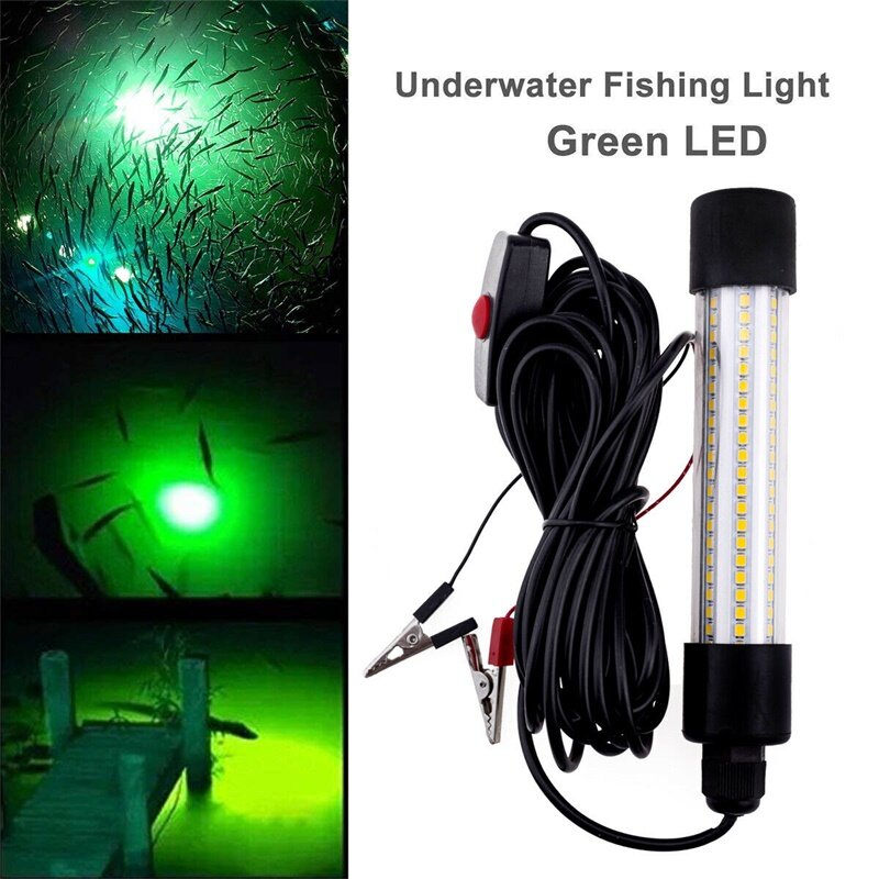 ไฟ LED ตกปลาใต้น้ำ DC 12V 1200ลูเมน, ไฟสำหรับตกปลาใต้น้ำเหยื่อล่อปลาตอนกลางคืนโคมไฟกลางแจ้งสีขาวอบอุ่นสีเขียวสีน้ำเงิน